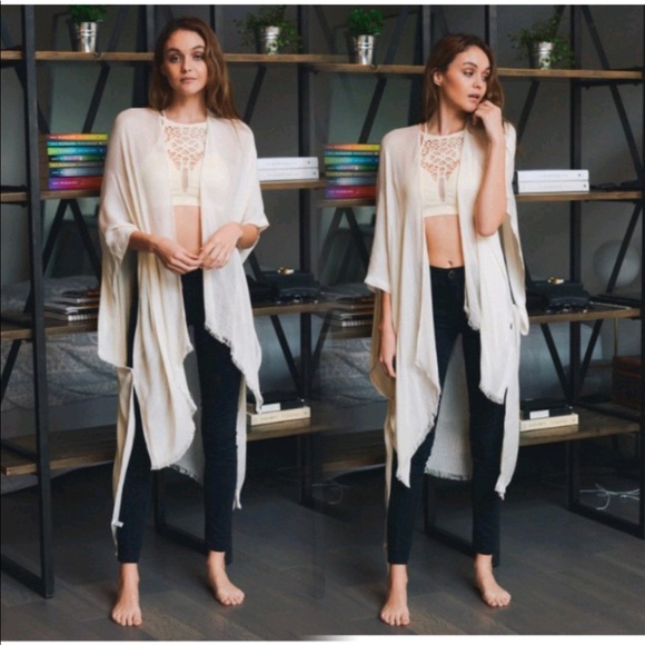 New Chic High Low Cardi Wrap Fray Trim - Picture 3 of 5